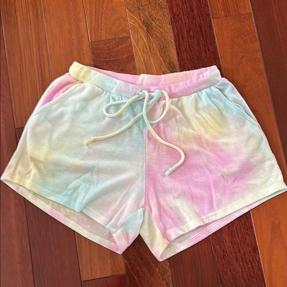 Pink and Blue Athletic Shorts with Elastic Waistband